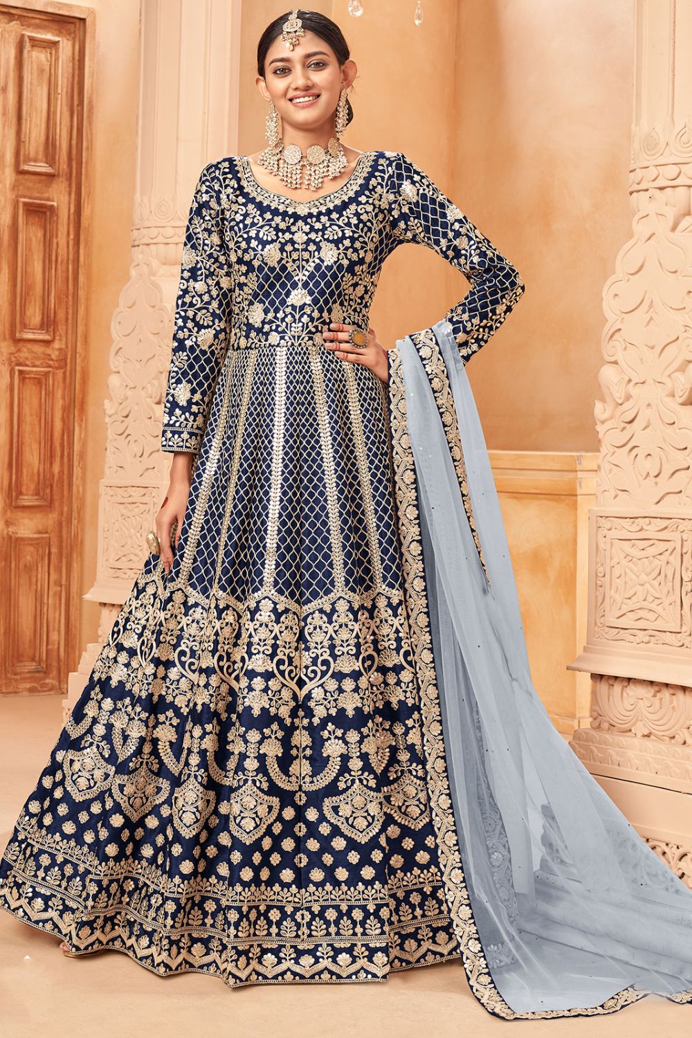 Buy Midnight Blue Embroidered Art Silk Anarkali Dress Online - DFS23403 Buy Midnight Blue Embroidered Art Silk Anarkali Dress Online - DFS23403