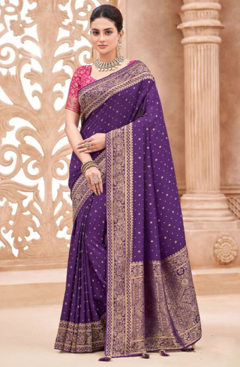 Eggplant Woven Viscose Saree for Ceremonial