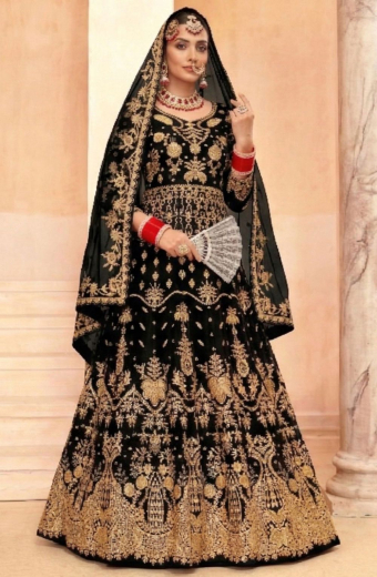 frame gold dress Black Velvet Bridal Anarkali Suit SFDFS11301C – Siya Fashions main image 1