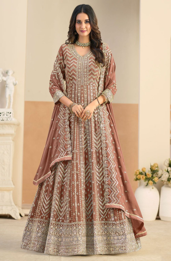 anarkali dress for festival Bunaai Handloom Green Anarkali Peacock Handwork (dress)Suit Set L / Green
