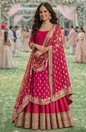 Gajari Pink Embroidered Silk Gown with Dupatta