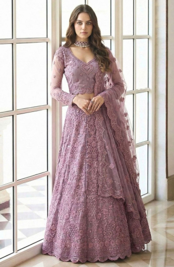 Mauve Embroidered Net Designer Lehenga Choli