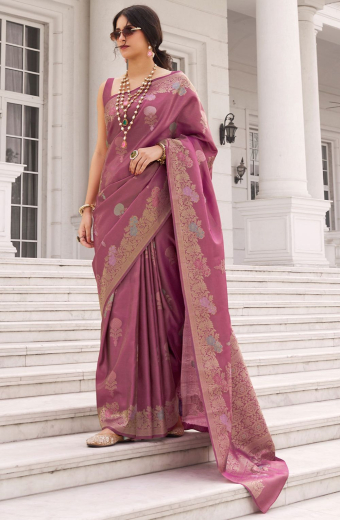 Onion Pink Woven Silk Saree for Festival