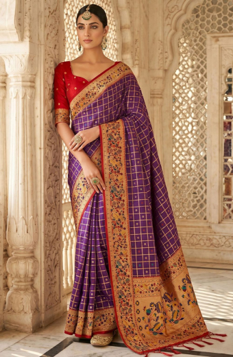 Purple Woven Banarasi Silk Saree