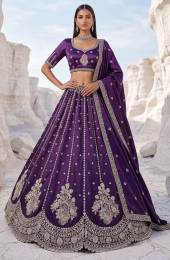 Violet Embroidered Silk Designer Lehenga Choli