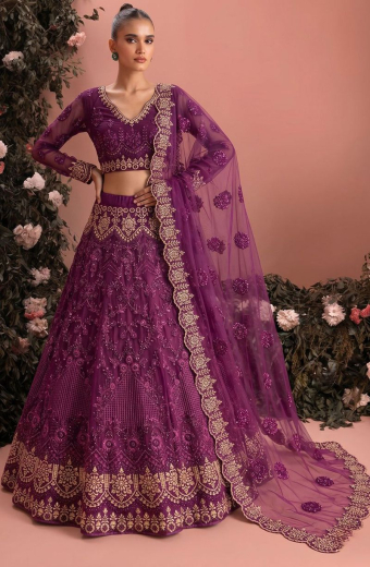 Wine Embroidered Net Designer Lehenga Choli