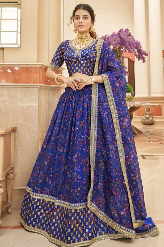 Royal Blue Organza Designer Lehenga Choli