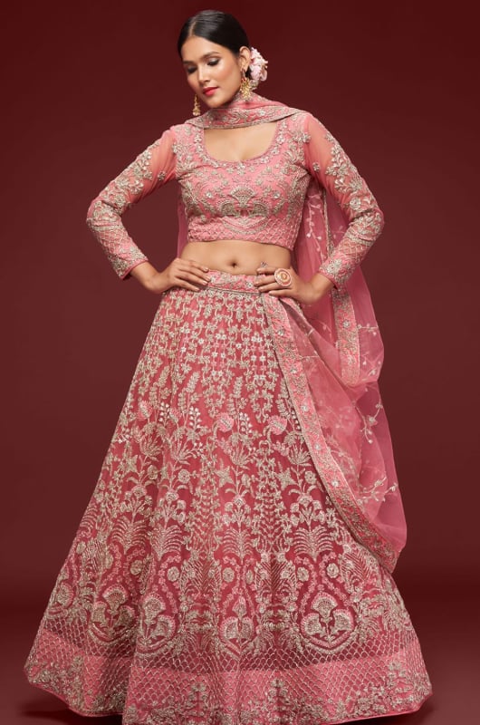 Rose Pink Net Designer Lehenga Choli Set