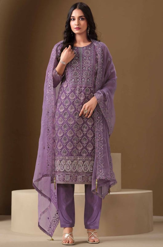 Amethyst Lakhnavi Embroidered Chiffon Plus Size Suit
