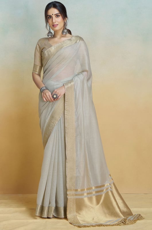 Ash Grey Woven Handloom Khadi Silk Saree