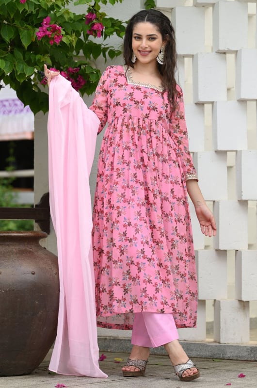 Baby Pink Readymade Georgette Kurta