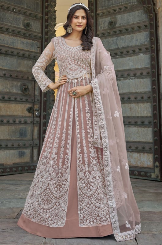 Beige Embroidered Lehenga Pant Kameez