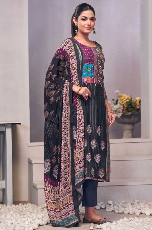 Black Ajrakh Print Pure Muslin Silk Readymade Suit