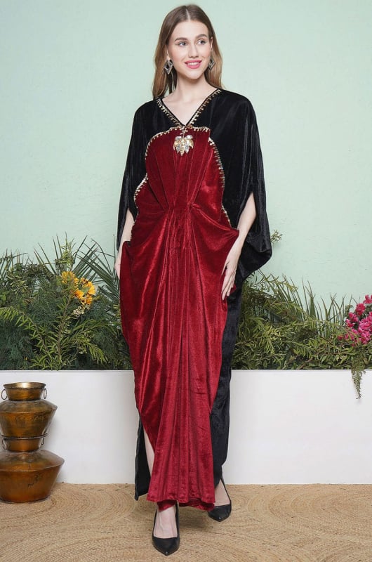Black and Maroon Hand Embellished Gown