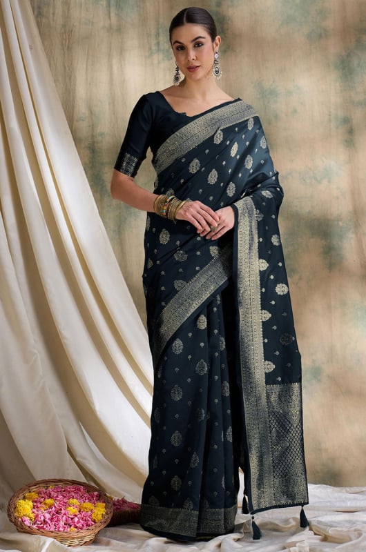 Black Banarasi Silk Party Wear Saree