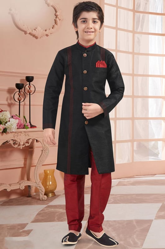 Black Bangalore Silk Indo Western for Wedding