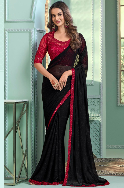 Black Chiffon Saree with Embroidered Blouse