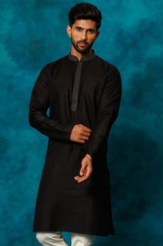 Black Cotton Blend Kurta