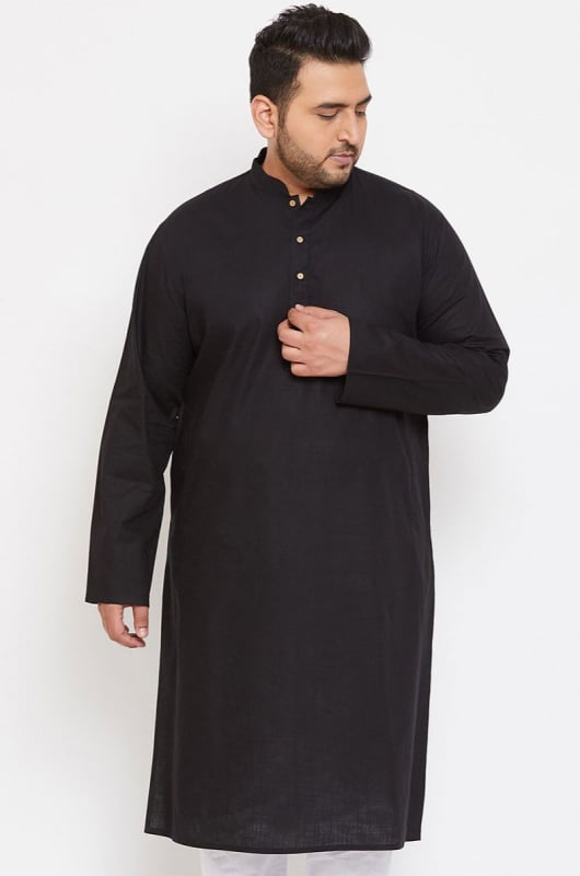 Black Cotton Blend Plus Size Kurta