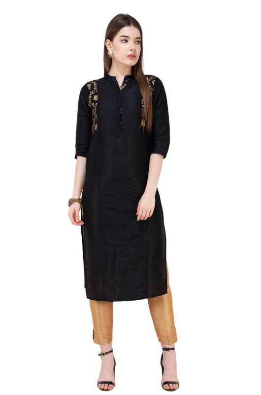Black Dupion Silk Plus Size Kurta with Bottom