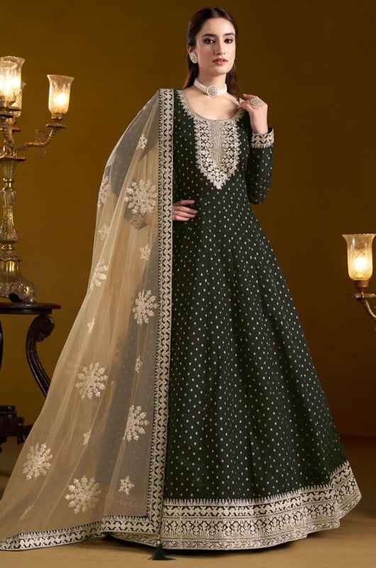 Black Embroidered Chanderi Butti Anarkali Suit
