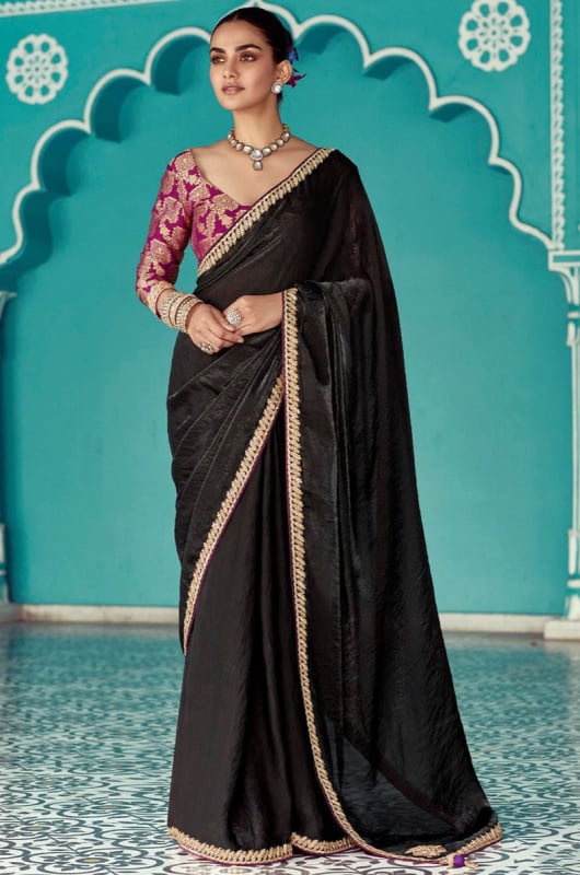 Black Embroidered Designer Saree for Wedding
