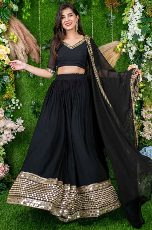 Black Embroidered Georgette Lehenga Choli