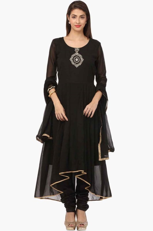 Black Embroidered Georgette Plus Size Anarkali Suit