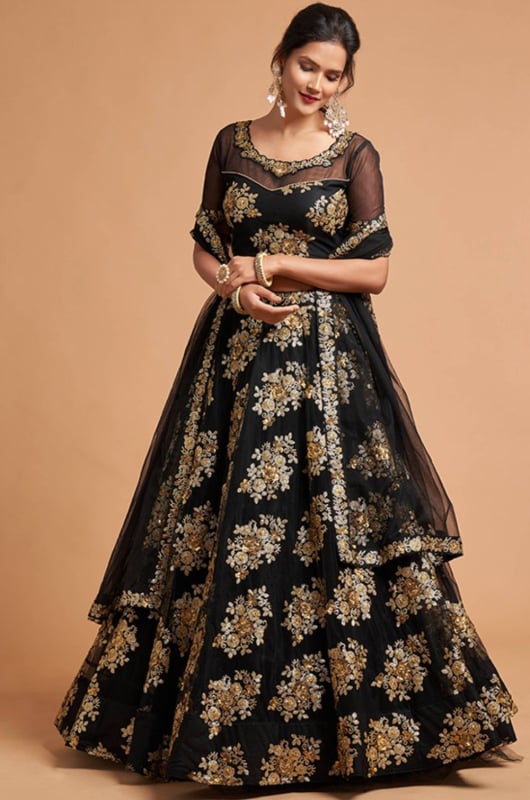 Black Embroidered Net Lehenga Choli for Wedding