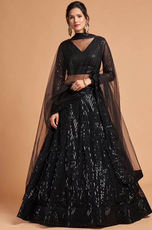 Black Embroidered Net Lehenga Choli for Wedding