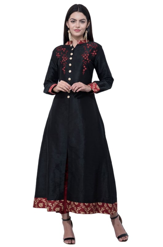 Black Embroidered Plus Size Kurta with Bottom