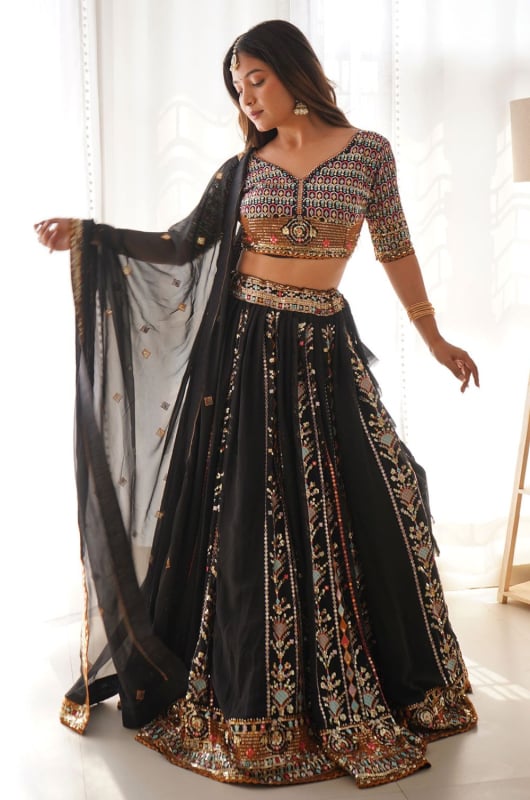 Black Faux Georgette Party Wear Lehenga Choli Set