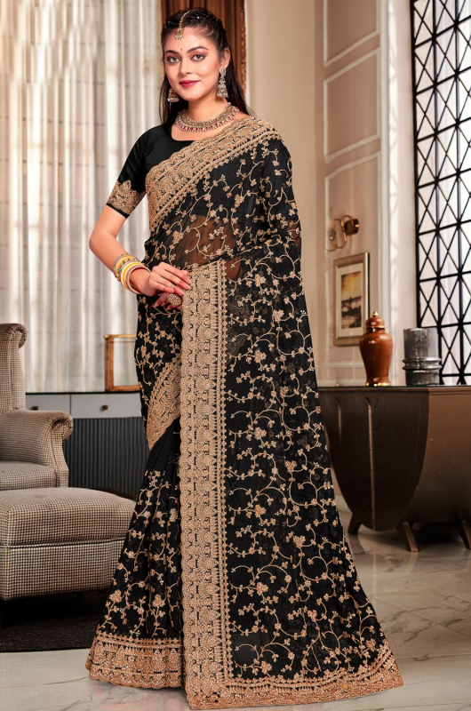 Black Heavy Embroidered Georgette Saree