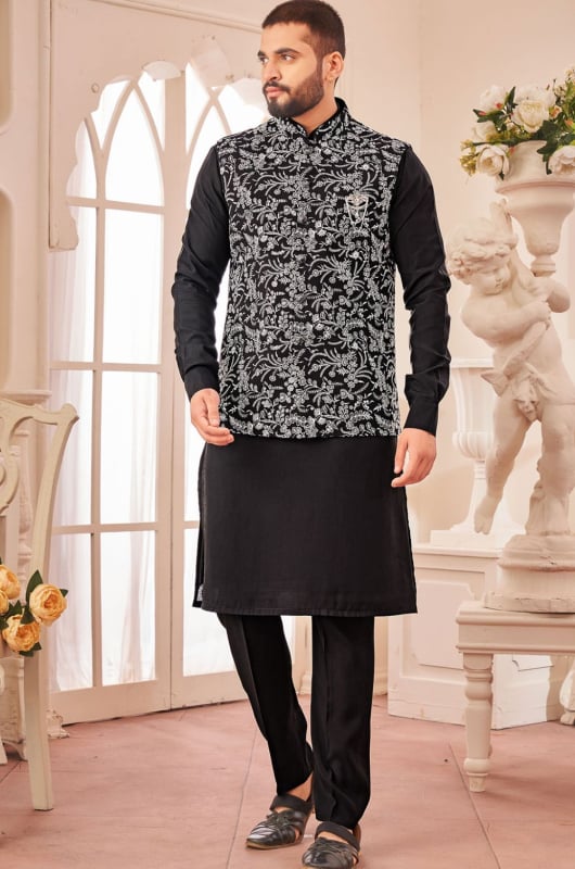 Black Kurta with Pant and Jacket