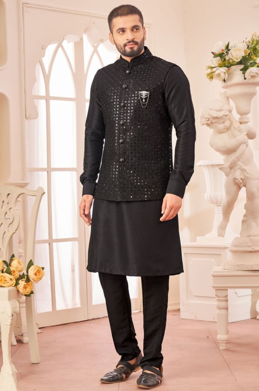 Black Kurta with Pant and Jacket