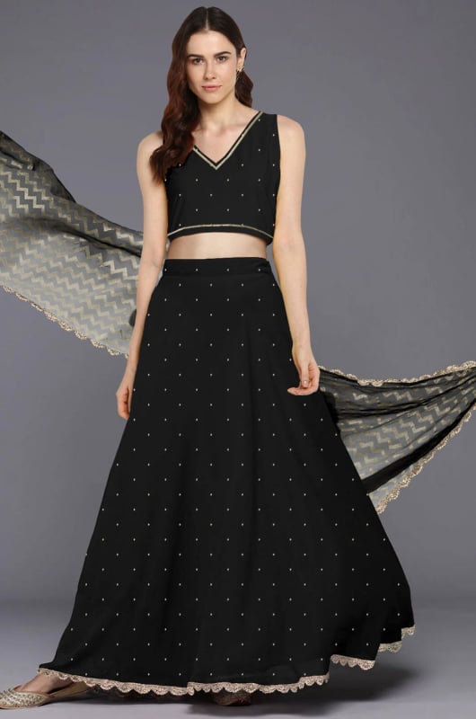Black Readymade Lehenga Choli Set