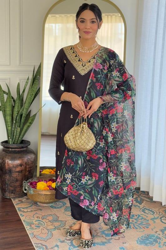 Black Viscose Rayon Readymade Pant Kameez
