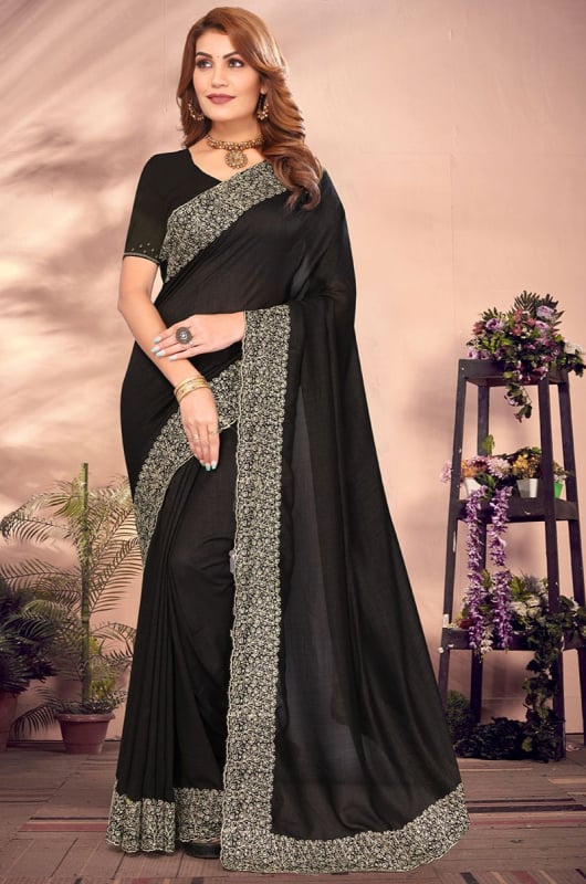 Black Zari Embroidered Silk Georgette Saree