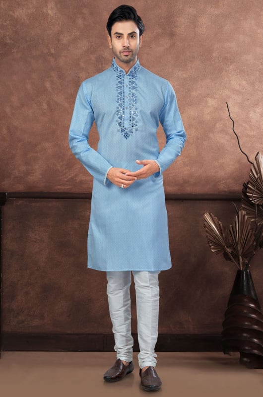 Blue Cotton Kurta Pyjama Set for Festival