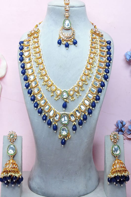 Blue Heavy Necklace Set with Maang Tikka