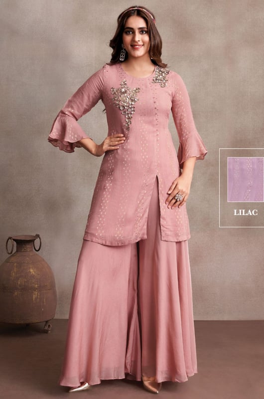 Blush Peach Chiffon Kurta with Bottom
