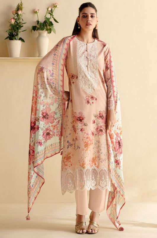 Blush Peach Embroidered Pure Lawn Plus Size Suit