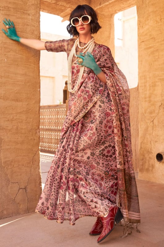 Blush Pink Handwoven Zari Tissue Saree