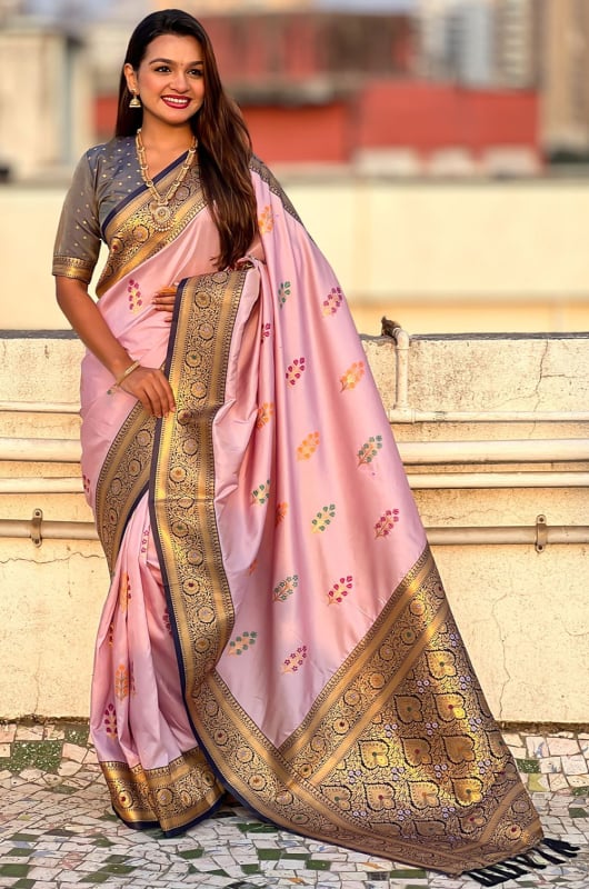Blush Pink Meenakari Weaving Soft Silk Saree