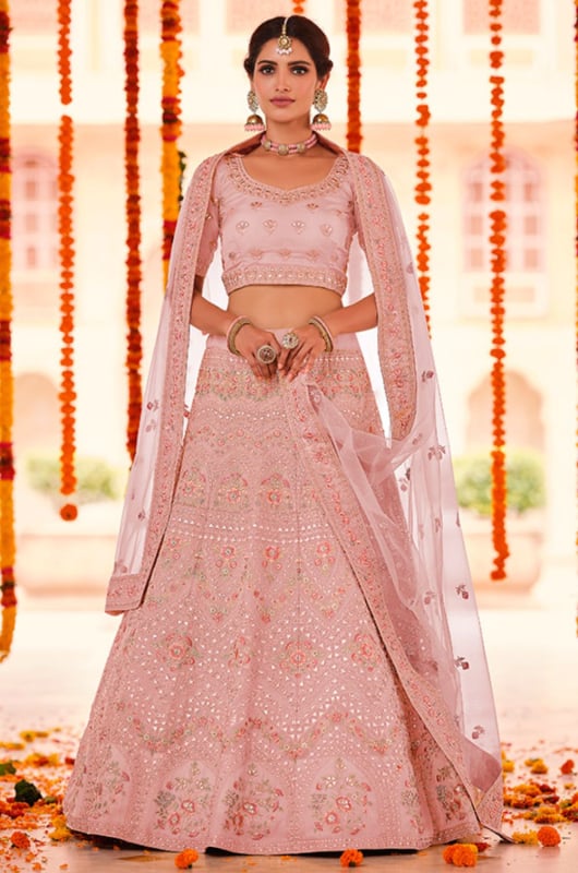 Blush Pink Organza Bridal Lehenga Choli for Wedding