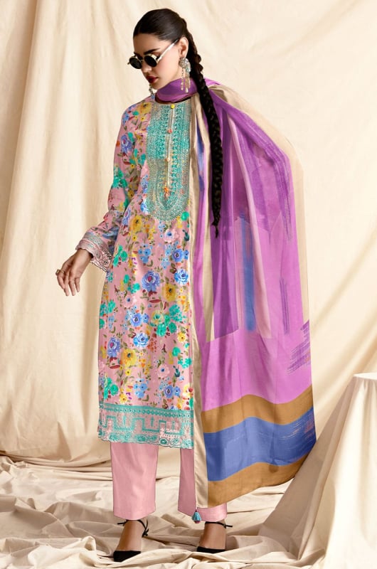 Blush Pink Resham Embroidered Pure Lawn Plus Size Suit