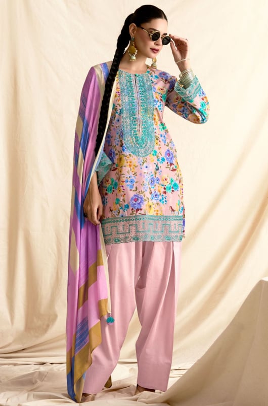 Blush Pink Resham Embroidered Pure Lawn Salwar Kameez
