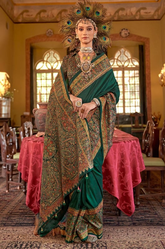 Bottle Green Embellished Viscose Silk Saree