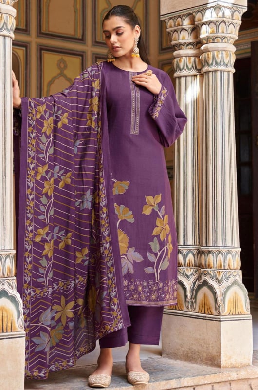 Burgundy Pure Viscose Muslin Plus Size Suit
