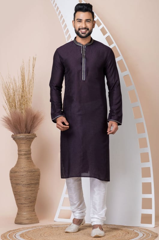 Burgundy Self Jacquard Kurta Set